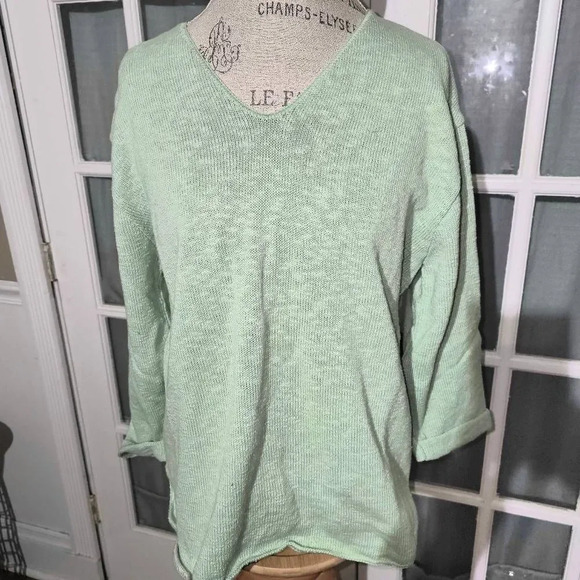 Vintage Misolli Womens Green Knit V Neck Sweater Small - Picture 1 of 5